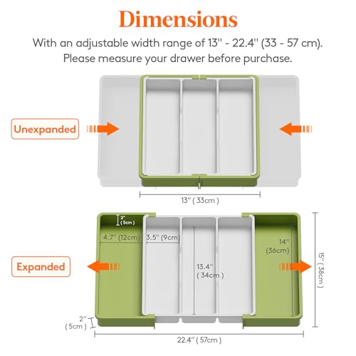 Lifewit Utensil Organizer for Kitchen Drawers, Expandable Cooking Utensil Tray, Adjustable Cutlery Silverware Flatware Holder, Plastic Spatula Tools Storage Divider, 13-22 x 15", Green&White - color: Green&White, size: Large(13-22''W x 15"D)