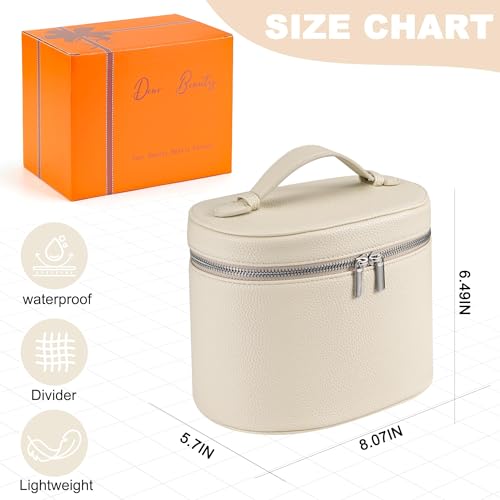 Makeup Bag Vanity Case Cosmetic Bag with Removable Divider Travel Toiletry Bag for Women Portable Make up Box Organizer, Beige - color: Beige