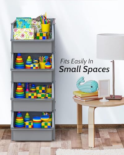 TidyFriend 4 Pack Stackable Storage Bins Open Front for Pantry Organizers and Storage, Pantry Storage for Food, Kitchen and Home Organization, Plastic Storage Bins, Dorm Room Essentials (Grey) - color: Grey, size: 4 Pack