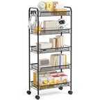 TOOLF 5-Tier Metal Utility Cart with 3 Hooks, Easy Assemble Mobile Storage Trolley On Wheels, Metal Shelving Units Kitchen Bathroom Laundry Room - color: Black, size: 5-Tier