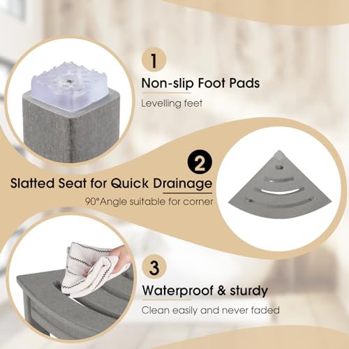 Apolimi HDPE Corner Shower Stool,Shower Bench Seat with Storage Shelf for Shaving Legs Plastic Spa Bath Step Foot Rest for Bathroom Small Place (Grey) - color: Grey