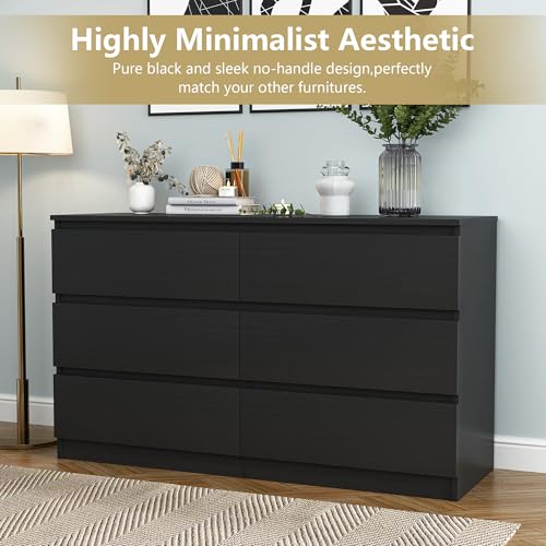 Spaco Black Dresser for Bedroom,Modern 6 Drawer Dresser with Deep Drawer,Wide Storage Chest of Drawers,Bedroom Storage Organizer Furniture,TV Stand for Living Room - color: Black, size: 6 Drawers