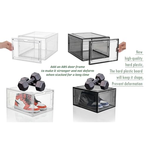 9 Pack X-Large Shoe Storage Box, Thicken&Sturdy with Clear Magnetic Door, Stackable Shoe Organizer with Solid Plastic, Drop Front Shoe Box for Sneaker Display Fit up to US Size 12 - color: Clear, size: X-Large-9Pack