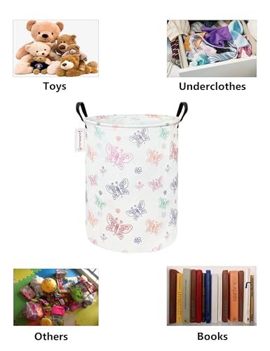 QUEENLALA Large Storage Basket,Laundry Hamper/Bathroom/Home Decor/Collapsible Round Storage Bin,Boys and Girls Hamper/Boxes/Clothing（Round-Colorful Butterfly） - color: Round-Colorful Butterfly