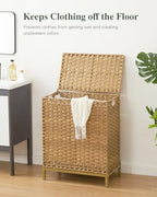 SETVSON Laundry Hamper with Lid, 112 L Handwoven Rattan Wicker Laundry Basket, 2 Removable Liner Bags Metal Heightened Feet, 6 Mesh Bags, 2 Section Large Clothes Hamper for Bathroom Bedroom, Natural - color: Natural, size: 112 L - 29.6 gal