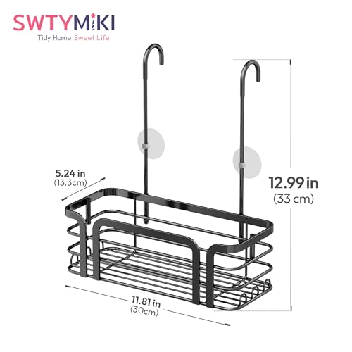 SWTYMIKI Shower Caddy Hanging Organizer - Over the Door Shower Caddy with 6 Hooks, 2 Installation Ways, Stainless Steel Rustproof Bathroom Organizer, Black - color: Black-1 tier