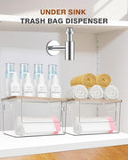 Trash Bag Dispenser 2 Pack, Stackable Acrylic Garbage Bags Dispenser with Bamboo Lid, Extra Large Clear Under Sink Organizer for 13/30/33 Gallon Bags, Kitchen, Cabinet, Laundry Room Storage - size: XL- 2 PACK