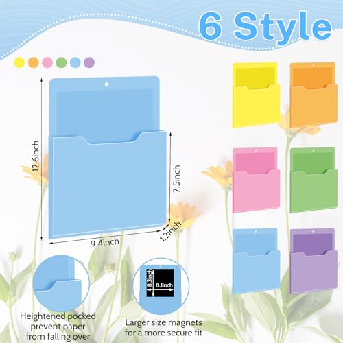 Fuutreo 6 Pcs Magnetic Wall File Organizer Magnetic Wall File Holder Refrigerator Magazine Holder for Mail Letters Paper (Macaron Color,Vertical-large) - color: Macaron Color, size: Vertical-Large