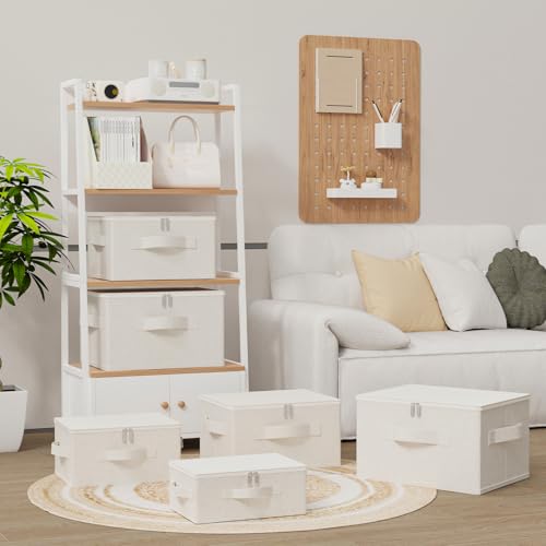 Fabric Underbed Storage Bins with Lid, Foldable Cube Organizer, Home Wardrobe Containers Box for Organizing Clothes, Shoes, Blankets, Pillows, 19.6x15.7x11.8Inches, Beige, 2 Pack - color: Beige, size: 19.6x15.7x11.8in(2 Pack)