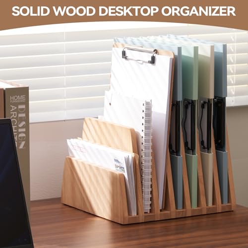 KIRIGEN Desktop File Document Holder Stand 7 Slots Mail Paper Organizer Desk Sorter Holder for File Document Organizer Stand for Home Office Natural (7KWJJ-NA) - color: Natural, size: 7 Slots