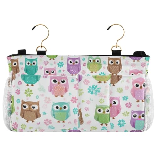 Bedside Caddy Hanging Bunk Bed Caddy Bed Organizer Hanging Pocket with 2 Hooks Bedside Storage Organizer Pocket Bag Holder Colorful Owls and Flowers - color: Colorful Owls and Flowers