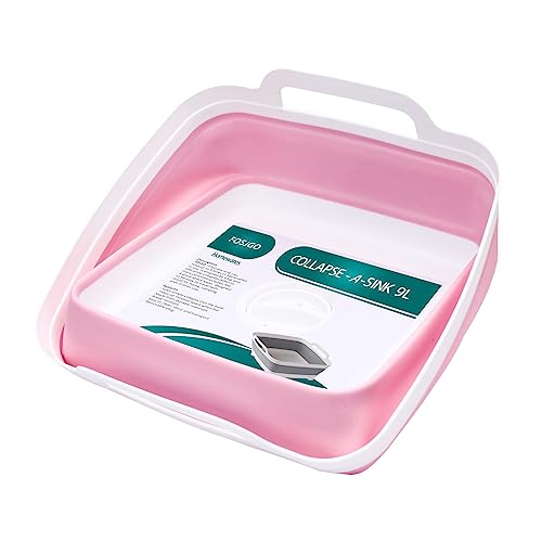 FOSJGO 2.4 Gal(9L) Collapsible Dish Basin with Drain Plug,Space Saving Multiuse Foldable Sink Tub,Dishpan,Kitchen Sink for Camping,Plastic Tub,Vegetable Washing,RV… - color: Pink