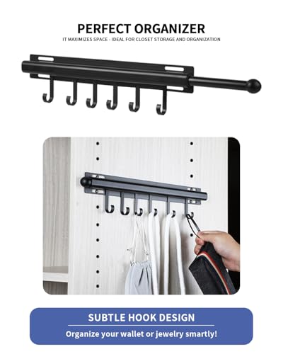 BaiNong Valet Rod for Closets Pull Out Closet Valet Rod Slide Out Extra long 16.5 inch Black Valet Rods for Closets With 6 Hooks - color: Black, size: 16.5 Inch