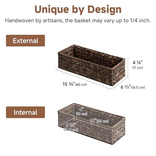 StorageWorks Brown Water Hyacinth Bathroom Basket Organizer and Storage for Tank Topper, Wicker Toilet Paper Basket for Back of Toilet Baskets, Small Narrow Tank Trays for Bathroom Decor, 2 Pack - color: Brown(water Hyacinth), size: 15 ¾"L x 6 ½"W x 4 ¼"H