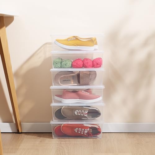 novelinks 12 Pack 6QT Plastic Storage Bins with Lids, Stackable Clear Containers with Latches, Durable Nestable Boxes for Office, Home, Garage, Shoes Organization - size: 6 Qt - 12 Pack