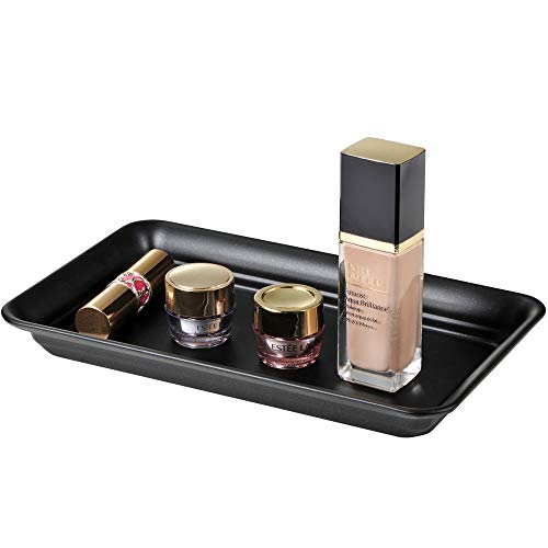 Vintage Farmhouse Decor Metal Vanity Tray(2 Pack),Countertop Guest Hand Towel Storage Organizer Tray Dispenser, Sturdy Holder for Perfume,Cosmetics, Jewelry, Makeup Bathroom Organizer (Black) - color: Black, size: 2 Pack (9.9" x 5.9" x 1.1")