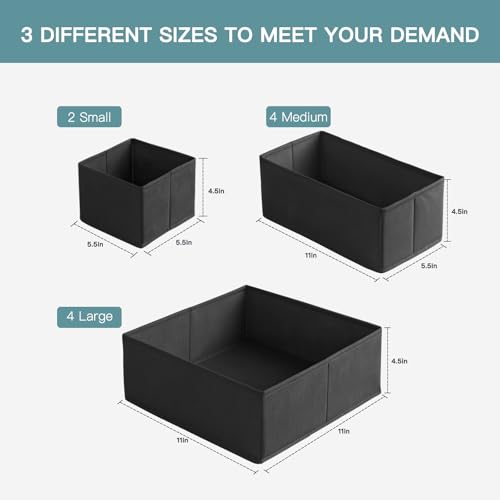 Criusia Drawer Organizer Clothes, 10 Pack Dresser Organizer for Baby Clothes, Underwear, Sock- Foldable Closet Organization and Storage Dividers Bins for Nursery, Bedroom (Black) - color: Black, size: 10PACK