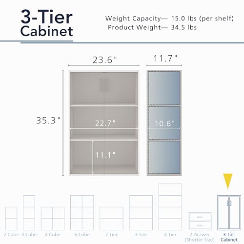Homes: Inside + Out Apexa 3-Tier Stackable Wood Bookcase with Doors, Cube Storage Organizer Shelves, Small Food Pantry Cabinet, Dorm Teen Room Decor & Bedroom, Home Office, Kitchen, Taupe Grey - color: Taupe Grey, size: 3-Tier