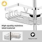 KEGII Corner Shower Caddy Tension Pole - Chrome 4-Tier Adjustable Shower Tension Rod Organizer with Hooks & Soap Holders, 25-114.2 Inch Stainless Steel Shower Storage Rack for Renters & Family - style: Tension Caddy - Chrone