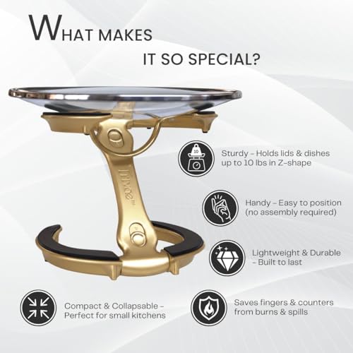 Trivae Pot Lid Holder – 4-in-1 Pot Lid Holder While Cooking, Pan Lid Holder, Trivet & Cake Stand – Versatile Kitchen Tool for Hot Pots, Serving & Display – Space-Saving, Heat-Resistant Stand - color: Golden Goddess