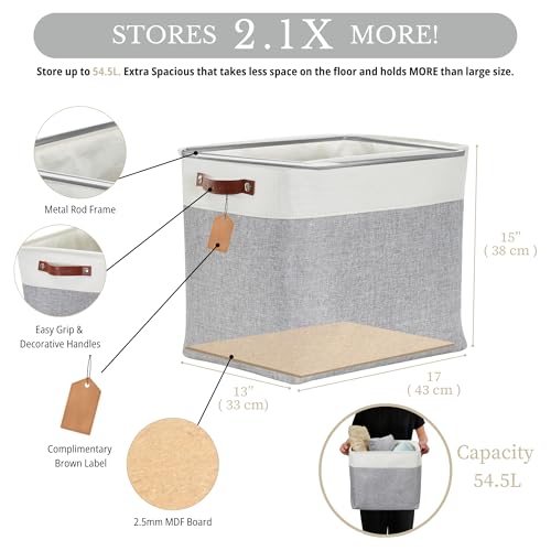 DECOMOMO Storage Baskets | Large Storage Bins 54.5L Fabric Baskets for Organizing Laundry Nursery Toys Cloth Linen Closet Organizers with Handles (Grey and White, XXXL - Jumbo/3P - 17" x 13" x 15") - color: Grey and White, size: Jumbo/3P