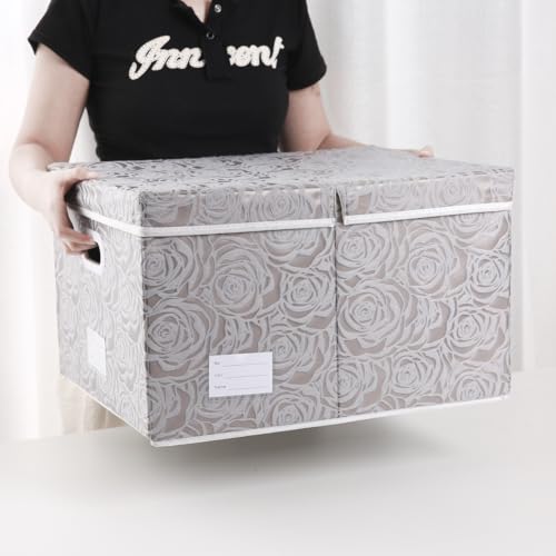 PRANDOM Extra Large Collapsible Storage Boxes with Lids Fabric Decorative Storage Bins Cubes Organizer Baskets with Cover Handles Divider for Bedroom Closet Living Room 19.7x15.7x11.6 Inch 3 Pack - color: Gray, size: X Large(3-Pack)