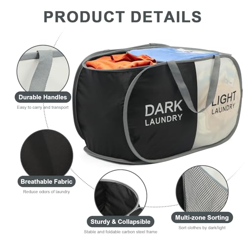 Seefoo Dual Compartment Laundry Hamper with Handles, Collapsible Laundry Baskets 2-Section, Dark/Light Labeled Storage Foldable Clothes Hamper for Laundry, Portable for Small Spaces, Apartment, Dorm - style: 2 Compartment B