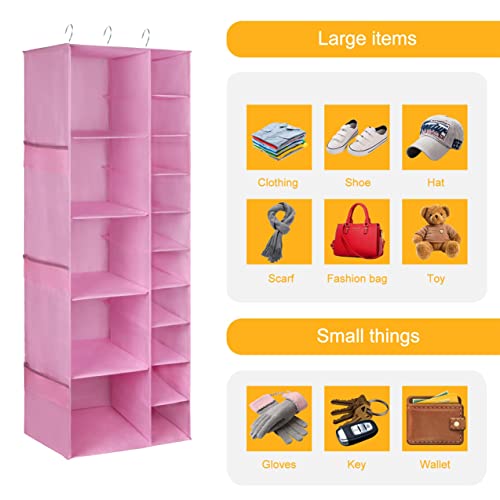 Libeder Shoe Organizer for Closet, 15 Shelf Hanging Closet Storage Shelves - 10 Shoe Rack Organizer and 5 Compartment for Clothes with 6 Side Mesh Pockets for Scarves Socks,Gloves Pink - color: Pink