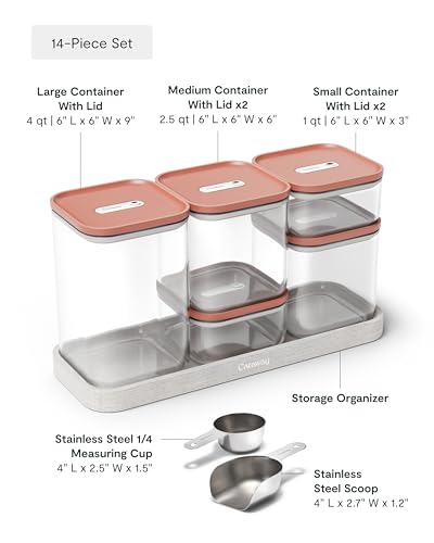 Caraway 13-Piece Glass Airtight Food Storage Containers with Lids – Non-Toxic, BPA-Free Kitchen Storage Containers – Stackable, Space-Saving Airtight Containers for Dry Goods and More - Perracotta - color: Perracotta, size: 13-Piece Set