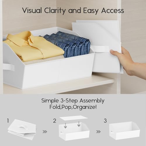 Homsorout Large Closet Organizers and Storage Bins - 8 Pack Trapezoid Storage Baskets for Shelves, Foldable Fabric Baskets with Handles Ideal for Closet, Basket, Wardrobe and Shelf Storage, White - color: White, size: 8 Pack