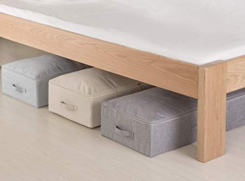 iwill CREATE PRO Pack of 2, Collapsible Rigid Storage Baskets for Underbed Organizer, Good for Clothing, Shoes, Bedding in Wardrobe, College Dormitory, Apartment Shelves Use, Beige - color: Beige,2pcs, size: 27.5*15.7*7"