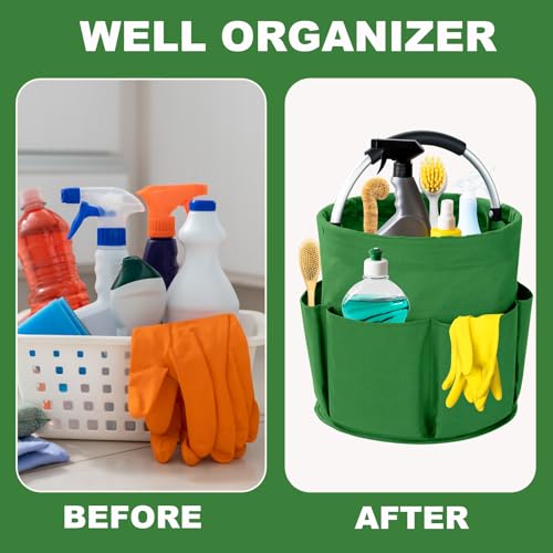 Cleaning Caddy with Handle, 17L Foldable Cleaning Supplies Organizer, Portable Storage Basket, Cleaning Supply Caddy, Multifunctional Cleaning Bucket Bag for Garden, Home, Kitchen (Green) - color: Green