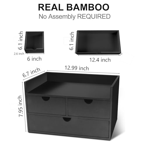 Charmewooden Desk Organizer with Drawers Countertop Drawers Organizer Tabletop Storage Organization Box Home Office Workspace Bathroom Toiletries Supplies (black with shelf) - style: Black with shelf