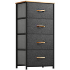 YITAHOME Storage Tower with 4 Drawers - Fabric Dresser, Organizer Unit for Bedroom, Living Room, Closets - Sturdy Steel Frame, Easy Pull Fabric Bins & Wooden Top - color: Cool Dark Grey, style: 4-Drawer