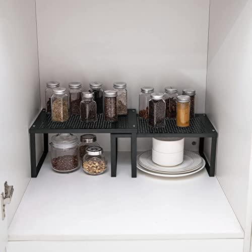 NEX Kitchen Cabinet and Counter Shelf Organizer, Expandable & Stackable, Black - color: Black