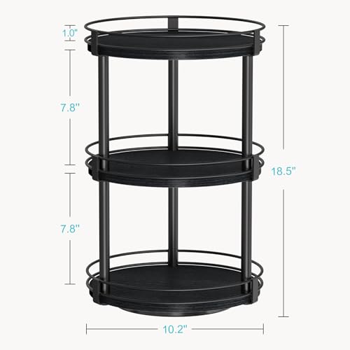 Snughome Lazy Susan Organizer, 3 Tier Rotating Spice Rack for Countertop, Turntable Lazy Susan Kitchen Countertop Organizer, 10.2" x 10.2" x 18.5", Black - color: Black, size: 10.2" x 10.2" x 18.5"