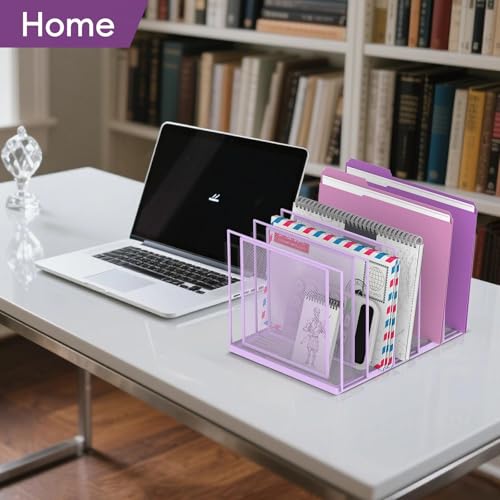 File Organizer for Desk, 5-Section Vertical File Sorter, Paper Holder Organizer Standing Metal File Folder for Office Home Classroom, Purple - color: Purple, size: 1 Pack 5-Section
