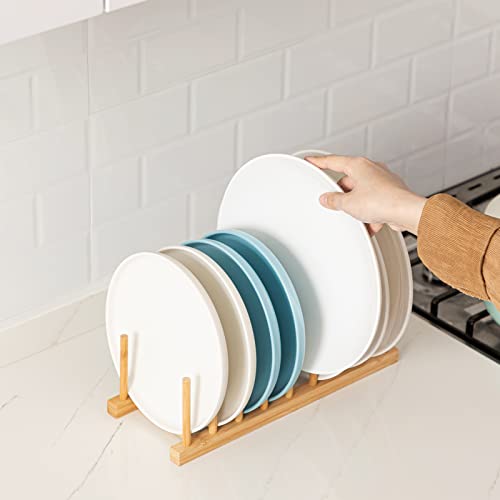 HBlife 2pcs Bamboo Dish Plate Bowl Cup Book Pot Lid Cutting Board Drying Rack Stand Drainer Storage Holder Organizer Kitchen Cabinet（Keep Dry） - color: Bamboo 8 Slots 2pcs