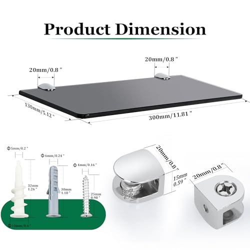 SAYAYO Glass Floating Shelves for Wall, Tempered Glass Shelves for Bathroom, Living Room, Bedroom, Office, Toilet, Kitchen Decor, 12Inch Set of 3, Black - color: Black, size: 3 PCS