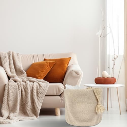 XUANGUO Cotton Rope Basket For Girls Boys Kids 16”X14” Baby Laundry Basket Nursery Bin Round Woven Baskets Organizer For Storage Toys Blankets Shoes Clothes oatmeal - color: oatmeal
