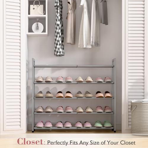 Bumusty 5-Tier Expandable Shoe Rack for Closet, 18“-33” Adjustable Shoe Rack for Small Space, Small Shoe Organizer for Front Door, Sturdy Metal, Light Grey - color: Light Grey, size: 5-Tier