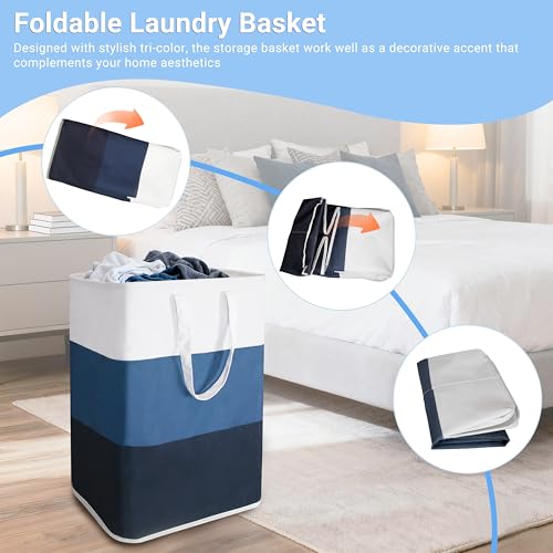 Stylish Freestanding Laundry Hamper with Portable Handles,72L Foldable Laundry Basket with Waterproof Liner,Bathroom Dirty Clothes Hamper,Multi-purpose Storage Bag Space-saving for Home,Dorm,RV(Blue) - color: Blue