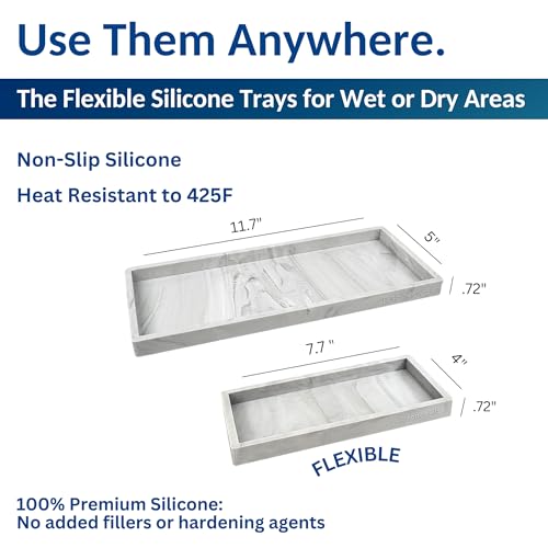 Spacewiser Countertop and Vanity Tray - 2 PC (11” and 7”) Shatterproof Silicone Kitchen and Bathroom Trays for Counter, Kitchen Soap Dispenser Tray, Vanity Trays for Bathroom, Perfume Key Tray - color: Marble Design, size: Set‐ 1 Small + 1 Large