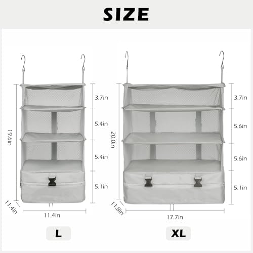 Surblue Hanging Closet Storage Bag Collapsible 3-Shelf Washable Oxford Fabric with 2 Hooks (XL 17.71 * 11.81 * 20in, Light Gray) - color: Light Gray, size: XL 17.71*11.81*20in