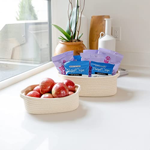 NaturalCozy 5-Piece Rectangle Storage Basket Set- Natural Cotton Rope Woven Baskets for Organizing! Small Basket for Montessori, Baby Nursery, Dog Toy Baskets, Cat Toy Box, Bathroom Organization Bin - color: Beige