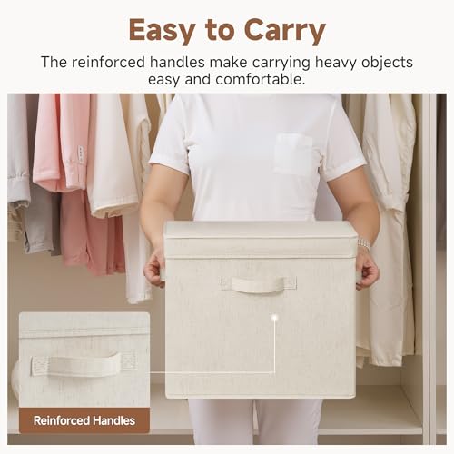 StorageWorks Fabric Storage Bins with Lids, Stackable Closet Storage Boxes with Handles, Decorative Storage Organizers, 15" x11¼x12½, Beige, 2-Pack - color: Beige, size: 15"L x 11¼"W x 12½"H