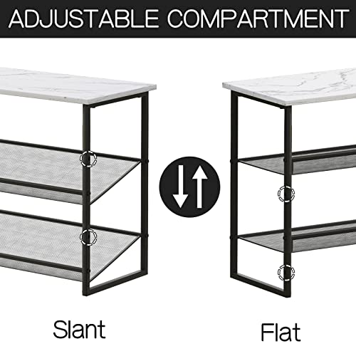 Garden 4 you Shoe Rack for Entryway 3 Tiers 11.8" D x 25" W x 20" H, Metal Shoe Rocks with White Wooden Tabletop, Angled Shoes Rack with Adjustable Mesh Shelves for Entryway Hallway Closet - color: Marble White, size: 3-Tiers