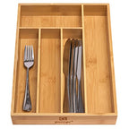 guiogc Kitchen Bamboo Silverware Drawer Organizer，Silverware Organizer and Cutlery Tray with Grooved Drawer Dividers for Silverware, Knives in Kitchen, Bedroom (5 Slot-Natural) - size: 5 Slot