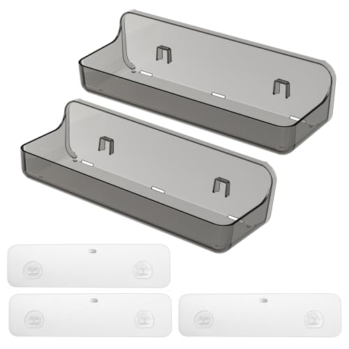 Diesisa 2pc Acrylic Wall Mounted Shower Caddy, Adhesive Shelf, Bathroom Shelves for Wall, Self Adhesive Organizer, No Drilling Hang Walls, for Bathroom, Kitchen, Living Room - color: 2pcs-grey