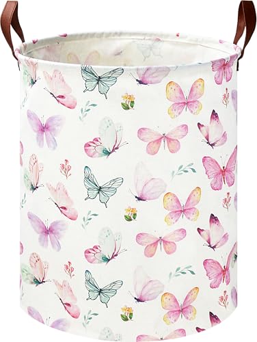 19.7" Butterfly Laundry Basket,Kids Dirty Clothes Hamper,Waterproof Toys Storage Bin,Room Decor,Gift Baskets,Baby Nursery Hamper(Pink Butterfly) - color: Pink Butterfly